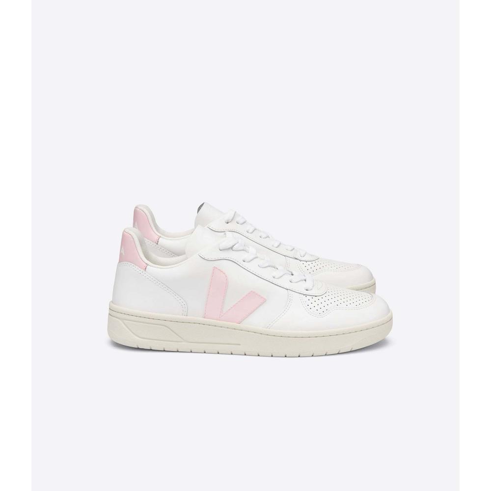 White/Pink Women\'s Veja V-10 LEATHER Sneakers | AU 659RVD